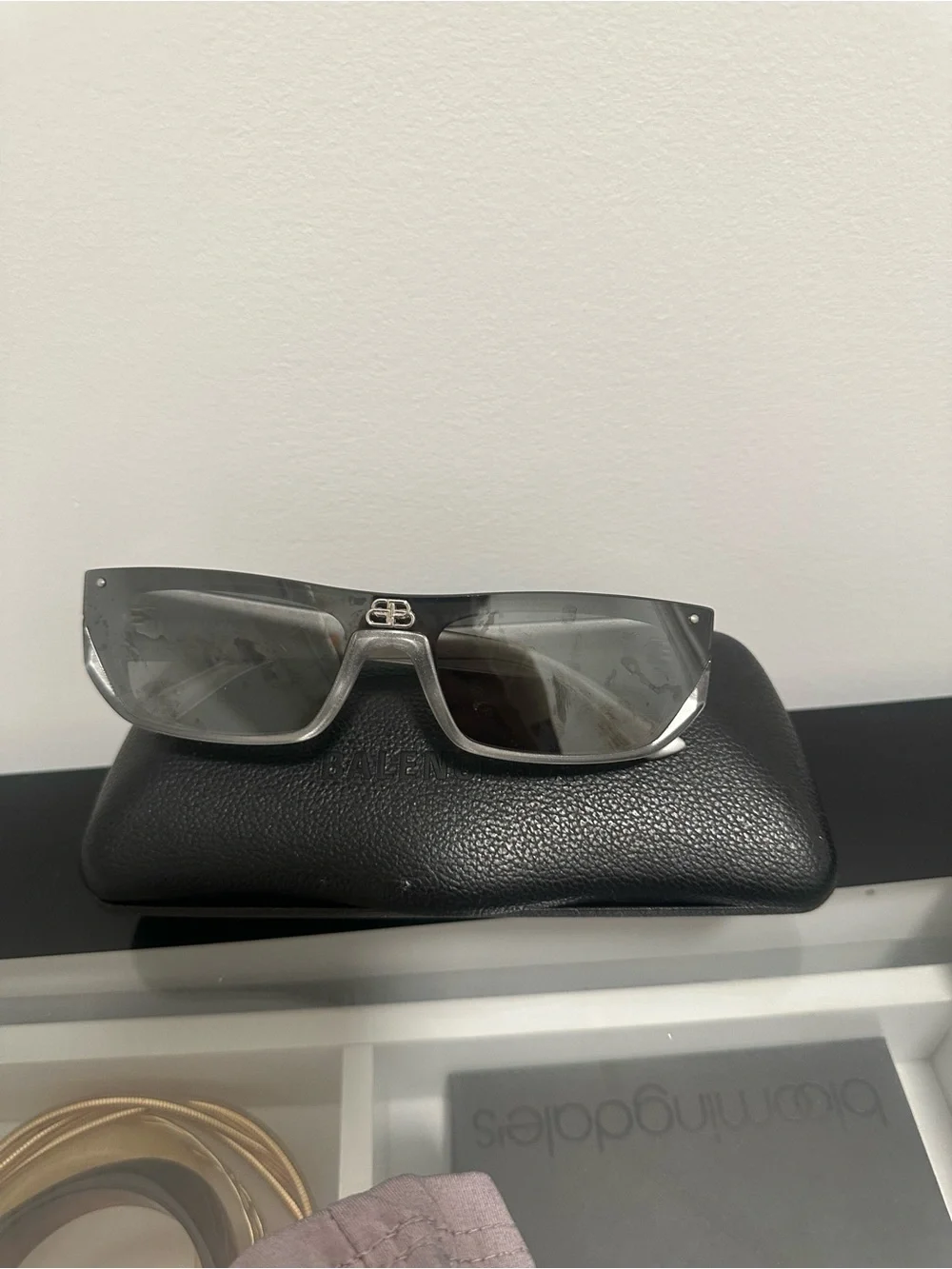 Balenciaga Gray Rectangular Sunglasses with Silver Logo